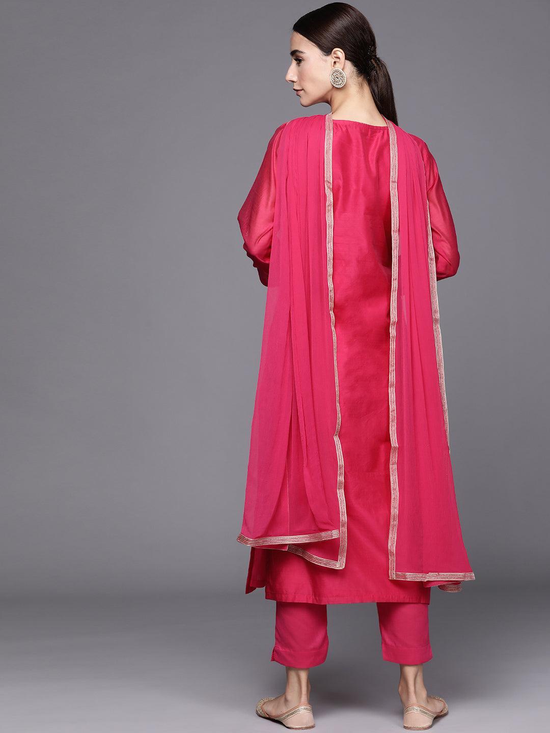 Pink Embroidered Chanderi Silk Suit Set