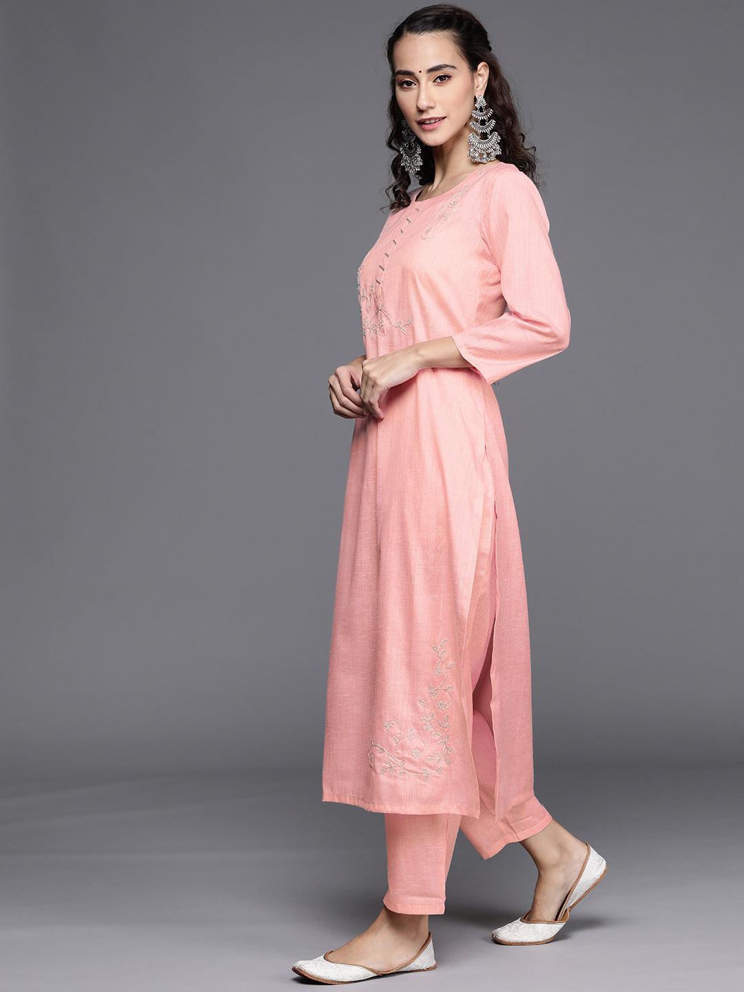 Pink Embroidered Pure Cotton Suit Set