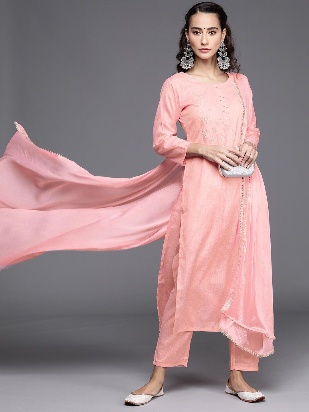 Pink Embroidered Pure Cotton Suit Set