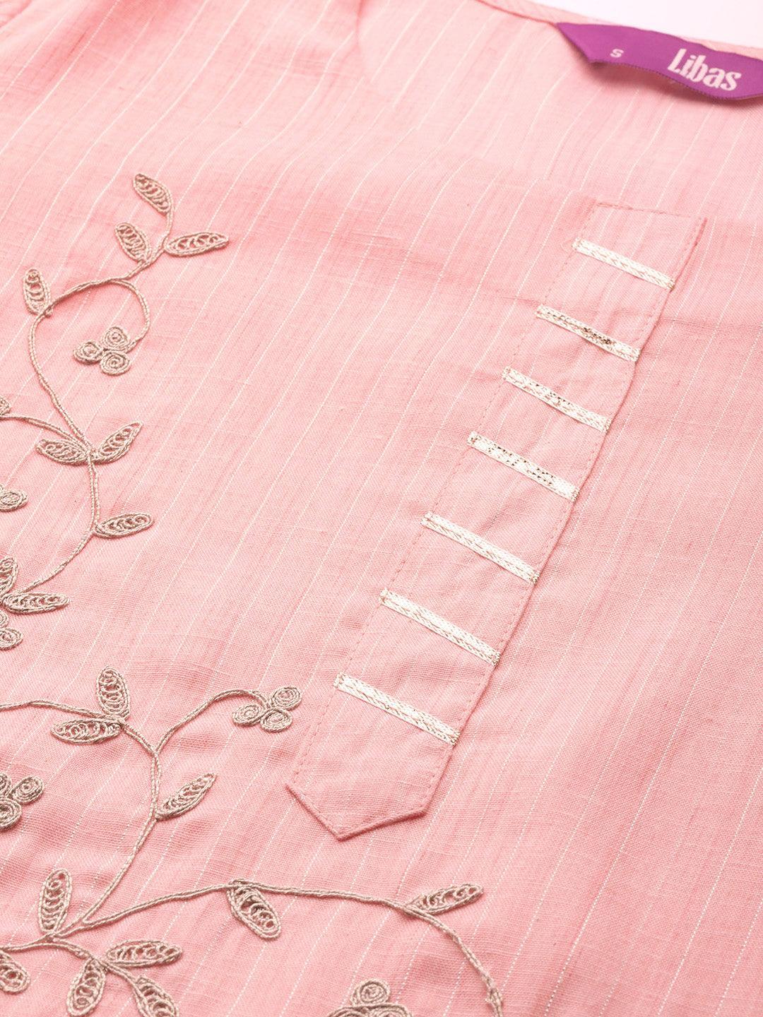 Pink Embroidered Pure Cotton Suit Set