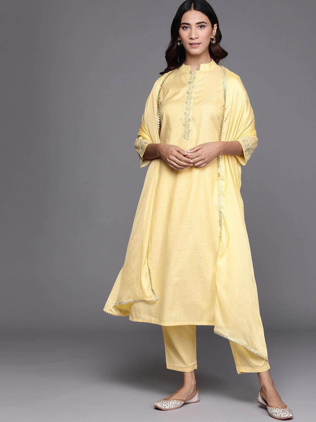 Yellow Embroidered Pure Cotton Suit Set