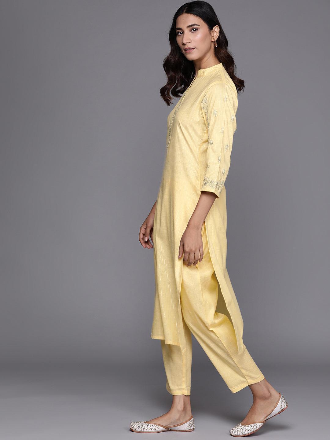 Yellow Embroidered Pure Cotton Suit Set