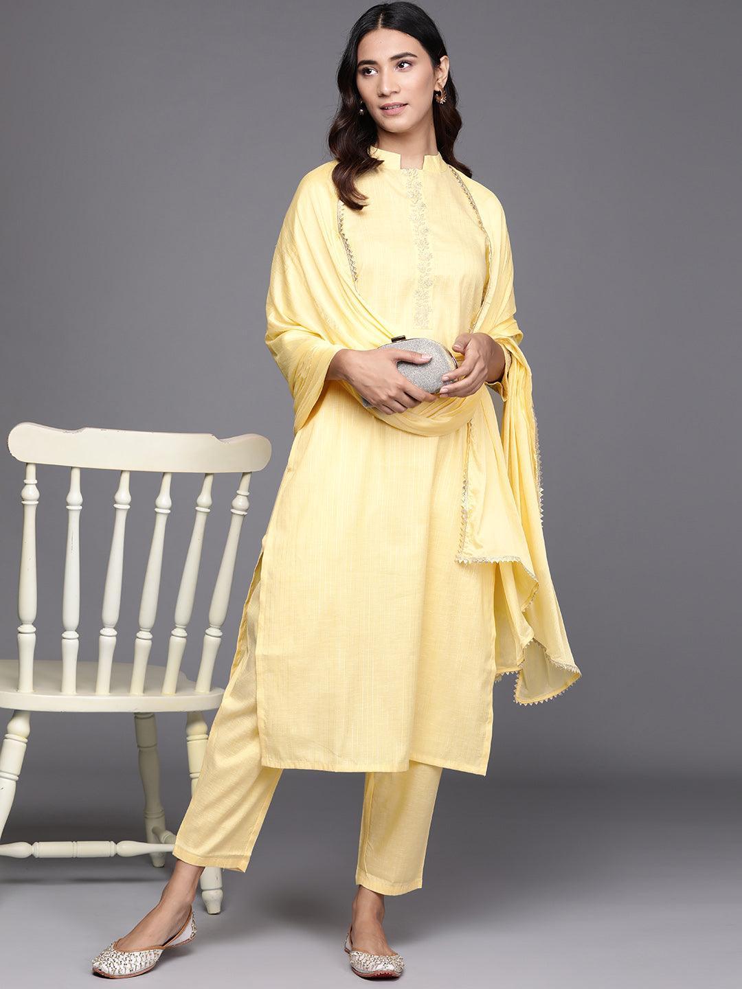 Yellow Embroidered Pure Cotton Suit Set