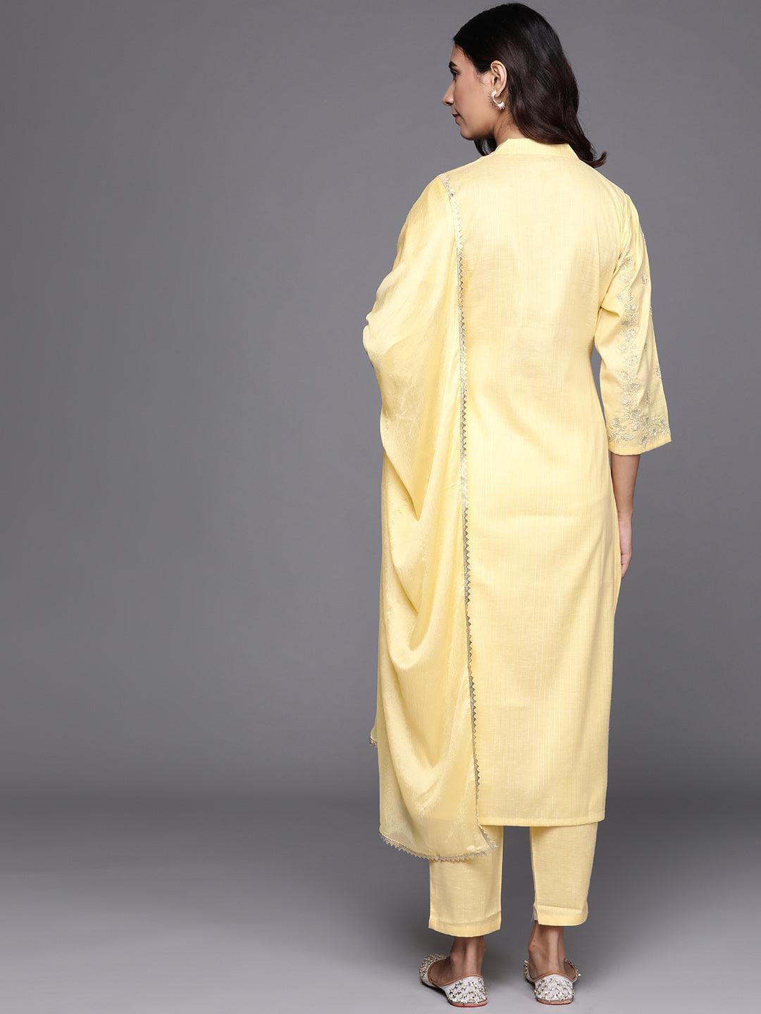 Yellow Embroidered Pure Cotton Suit Set