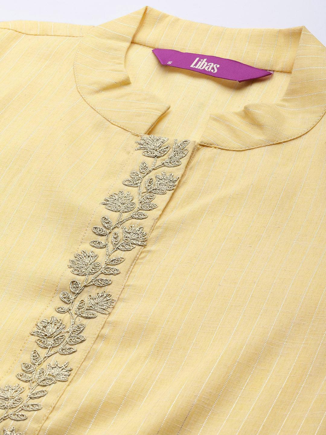 Yellow Embroidered Pure Cotton Suit Set