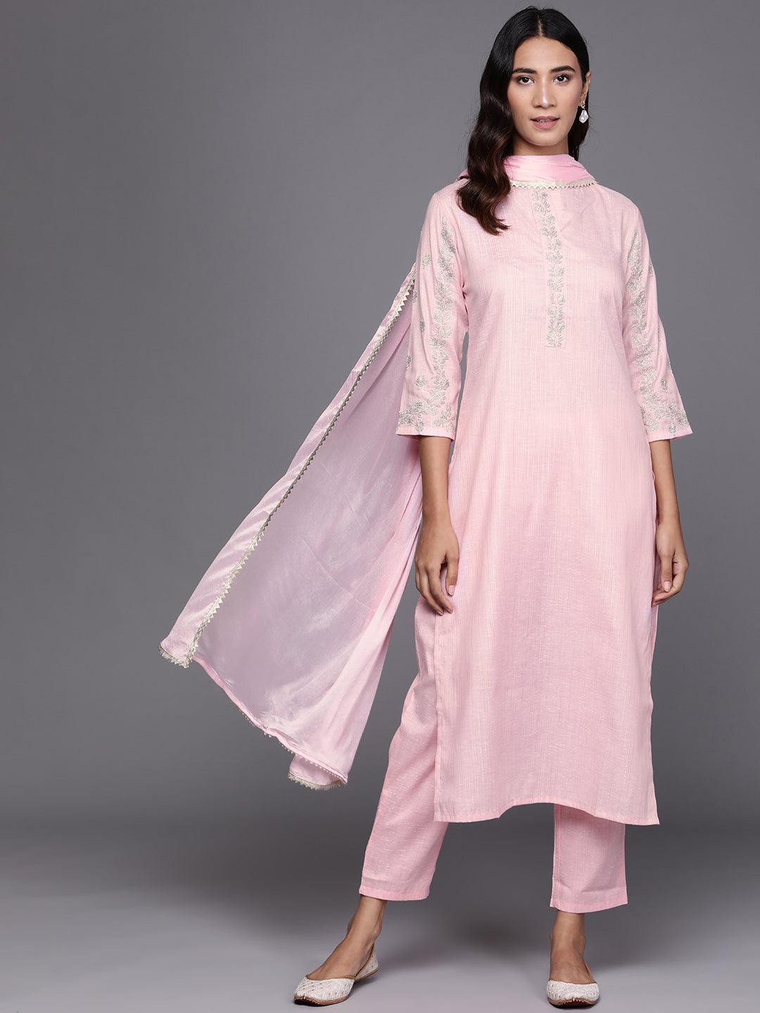 Pink Embroidered Pure Cotton Suit Set