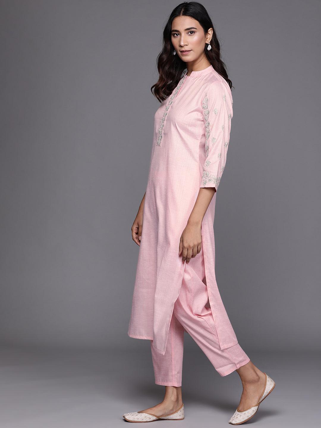 Pink Embroidered Pure Cotton Suit Set