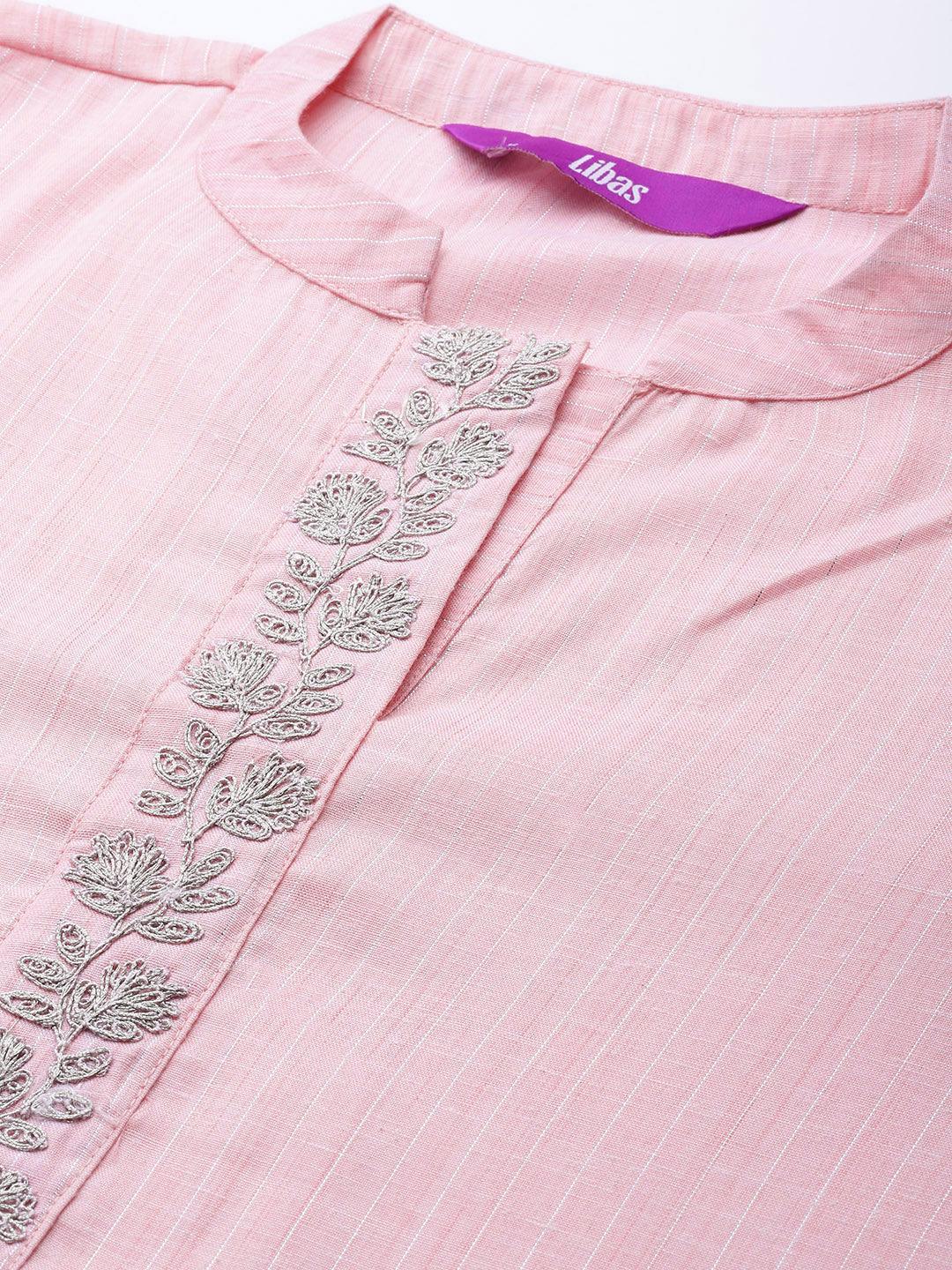 Pink Embroidered Pure Cotton Suit Set