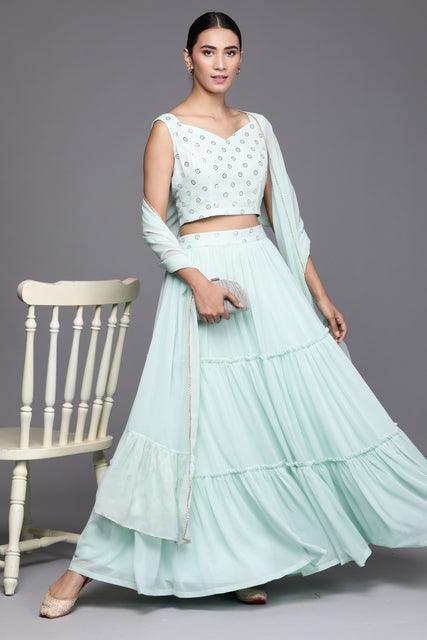 Blue Woven Design Georgette Lehenga Choli