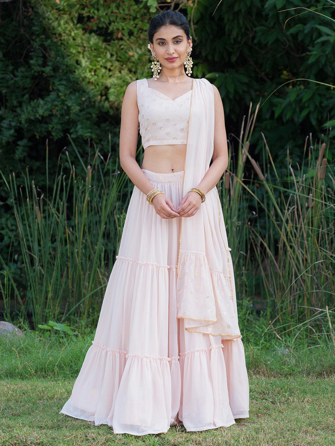 Pink Woven Design Georgette Lehenga Choli