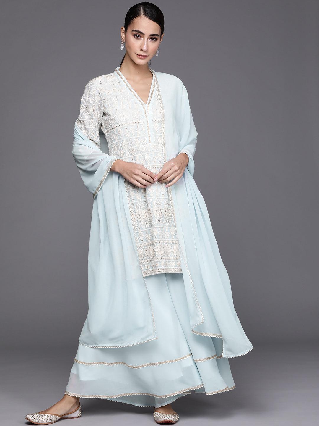 Blue Embroidered Georgette Suit Set