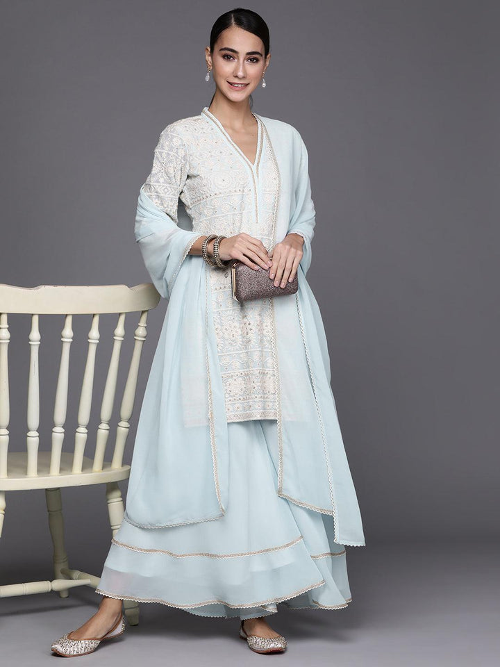 Blue Embroidered Georgette Suit Set - ShopLibas