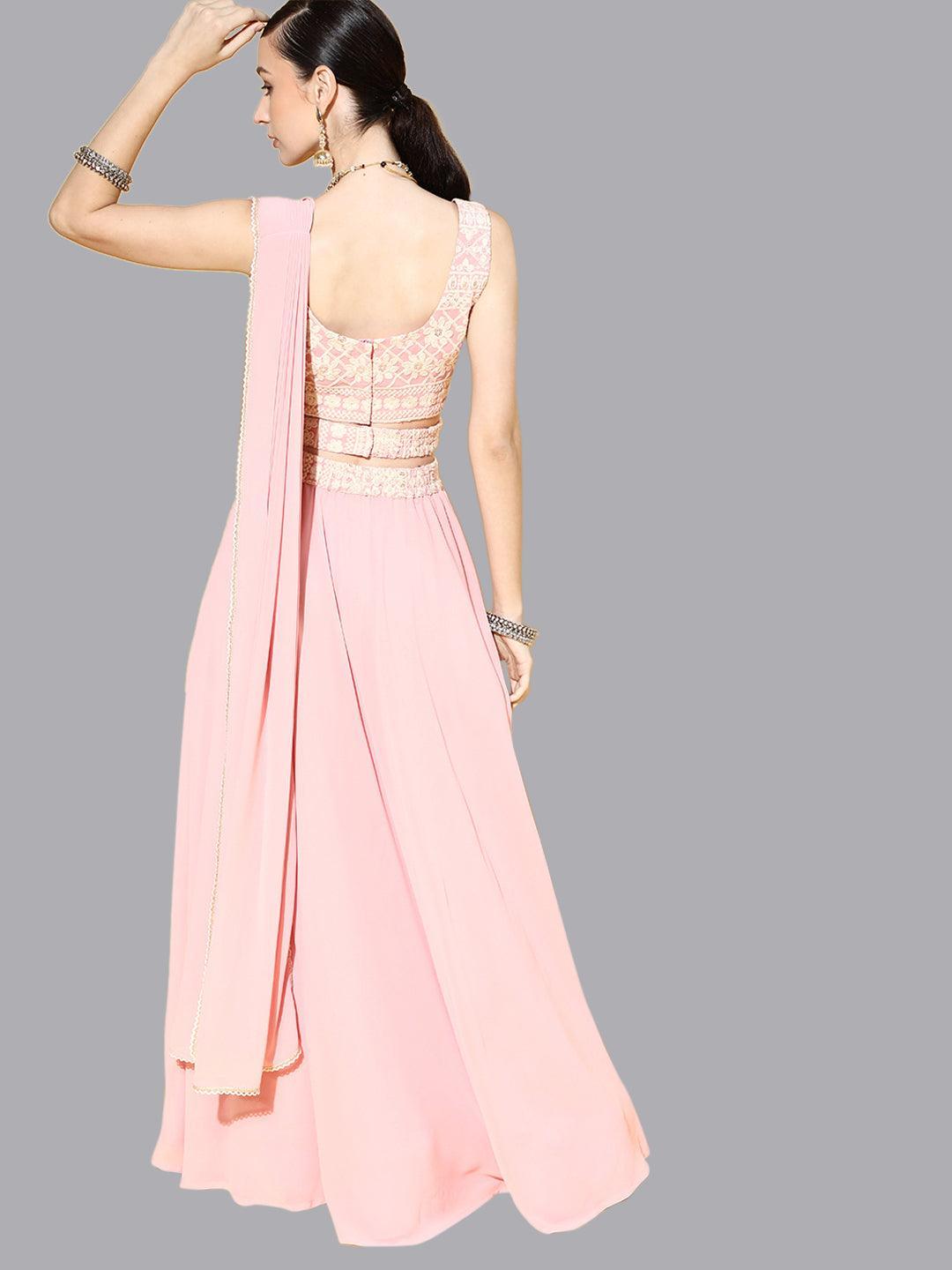 Pink Embroidered Georgette Lehenga Set