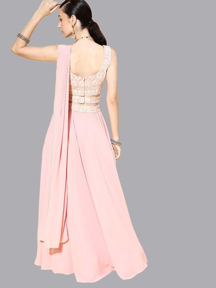 Pink Embroidered Georgette Lehenga Set - ShopLibas