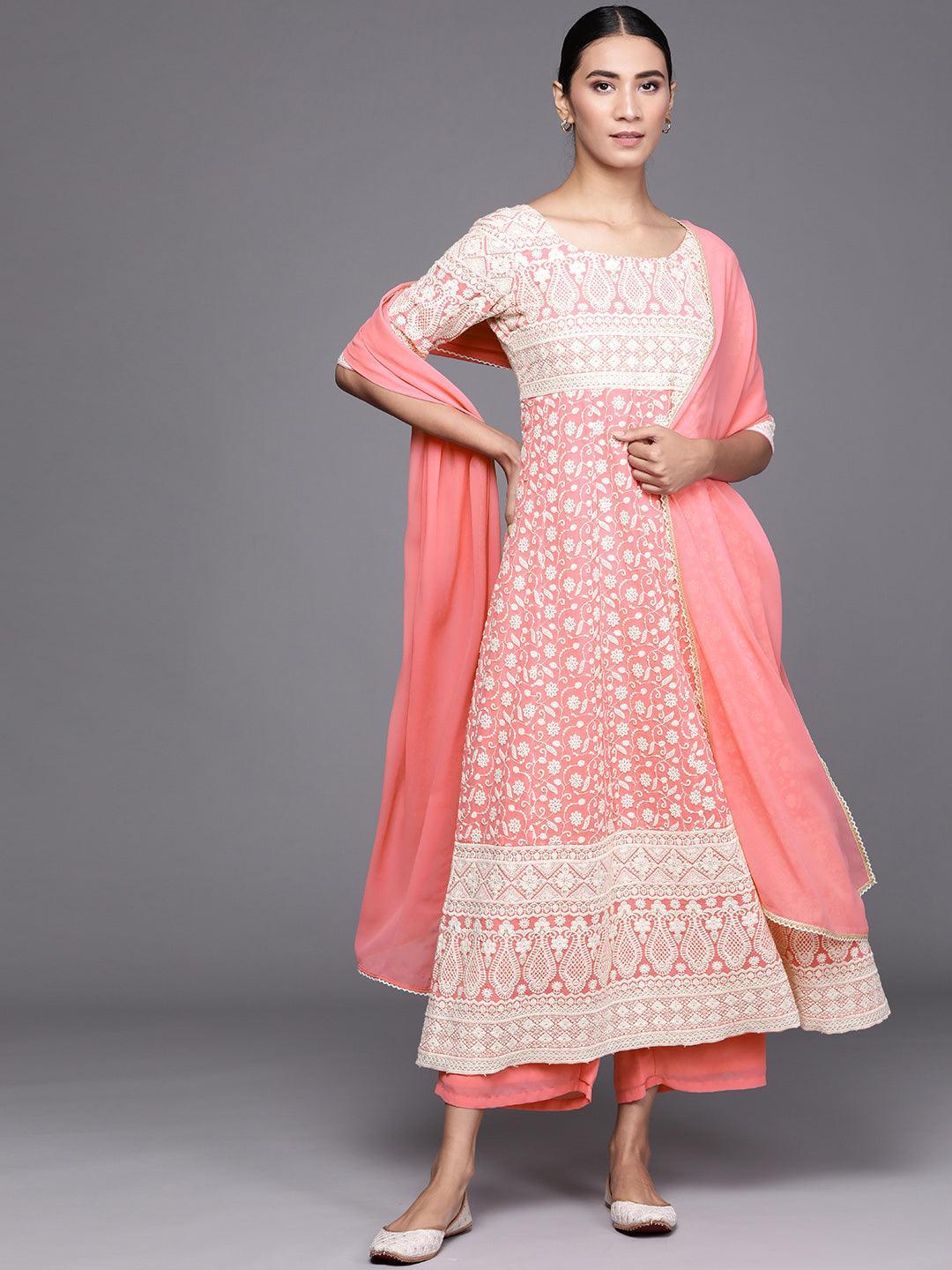 Pink Embroidered Georgette Suit Set