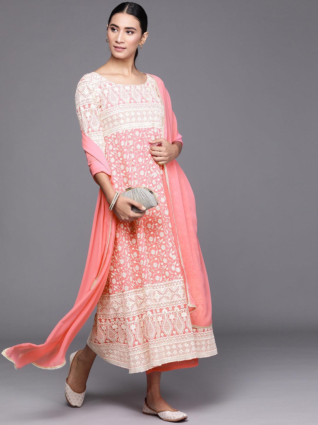 Pink Embroidered Georgette Suit Set