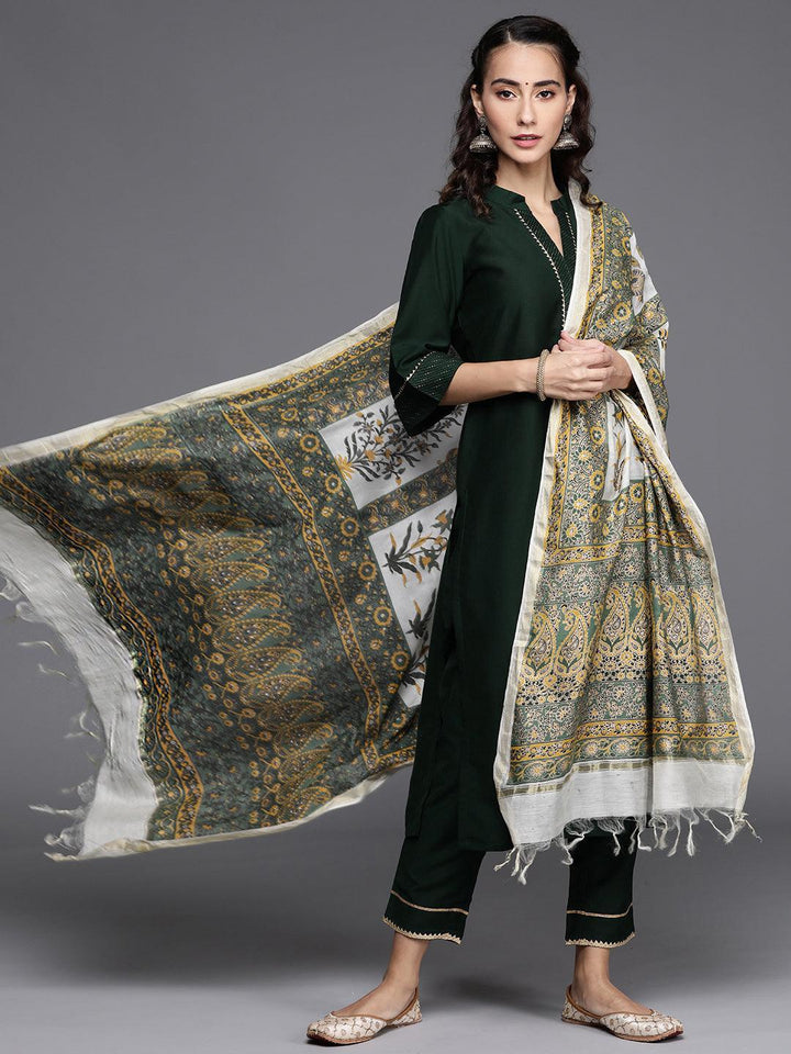 Green Solid Silk Blend Suit Set - ShopLibas