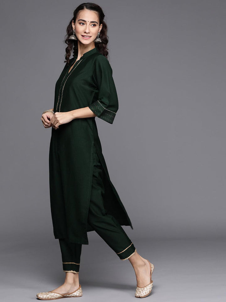 Green Solid Silk Blend Suit Set - ShopLibas