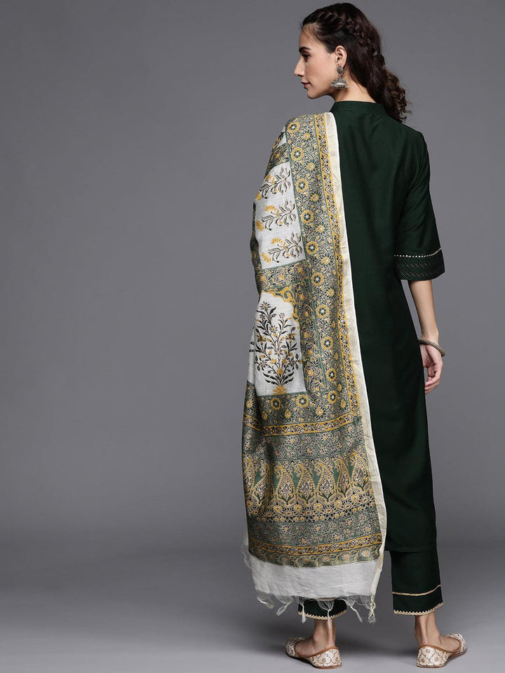 Green Solid Silk Blend Suit Set - ShopLibas