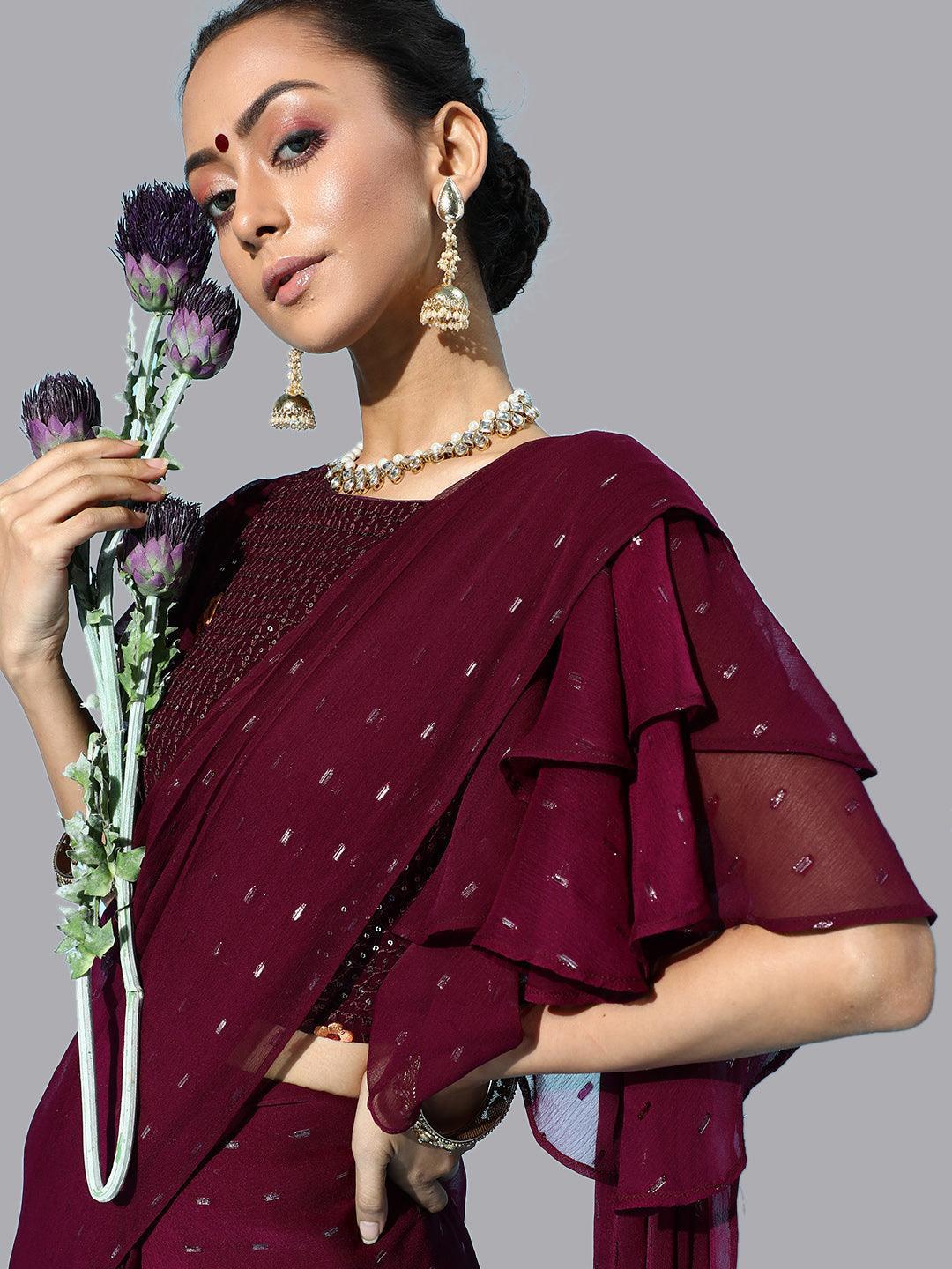 Purple Georgette Ready to Wear Saree