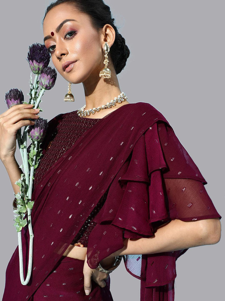 Purple Georgette Ready to Wear Saree - ShopLibas