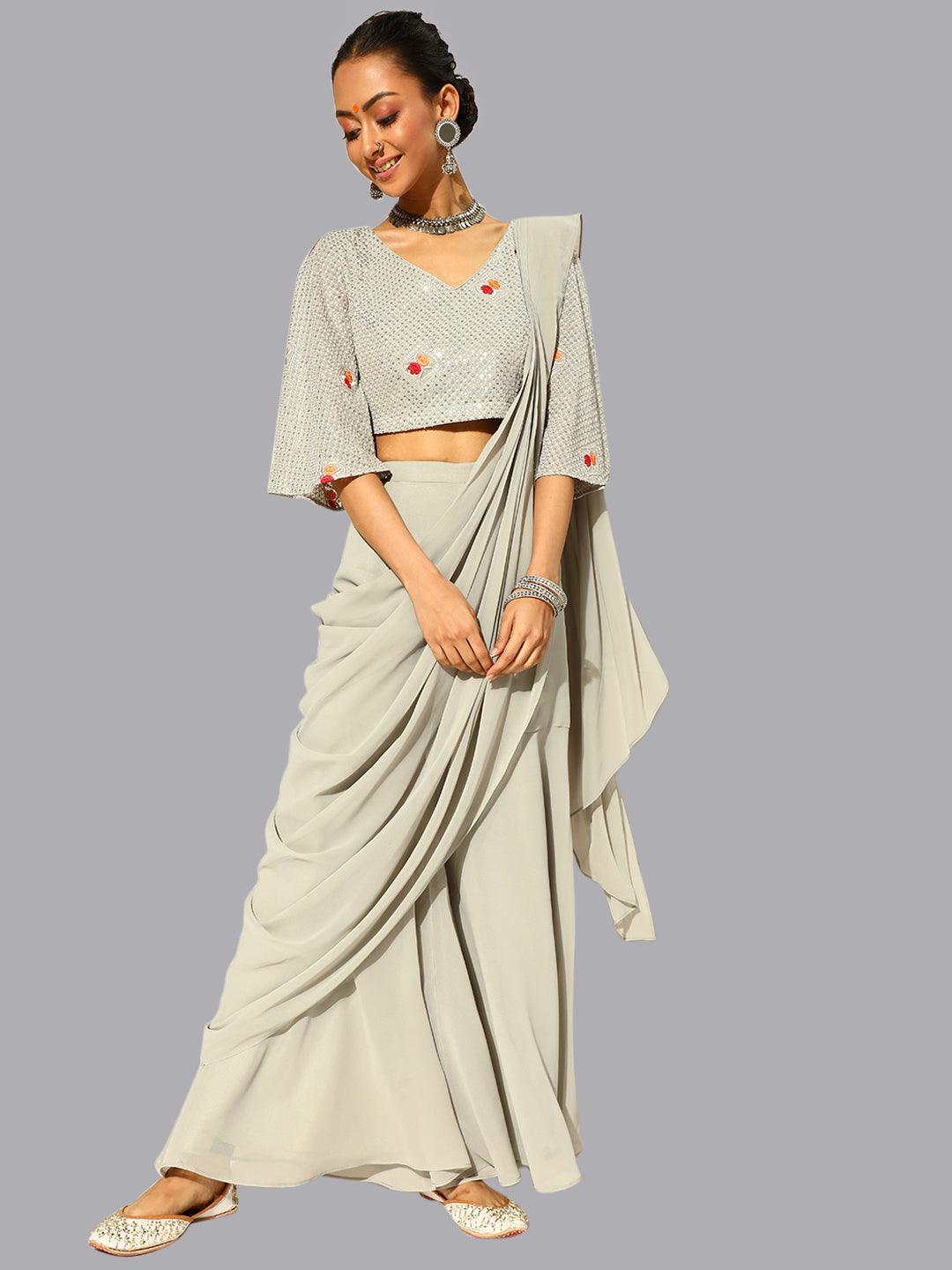 Grey Georgette Palazzo Saree