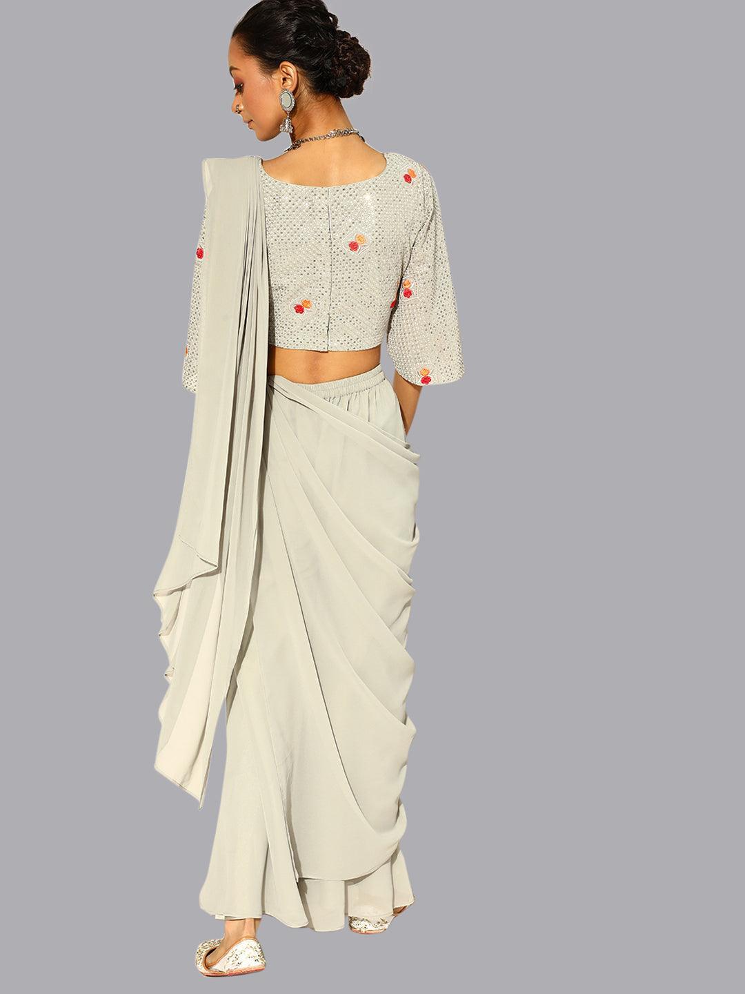 Grey Georgette Palazzo Saree