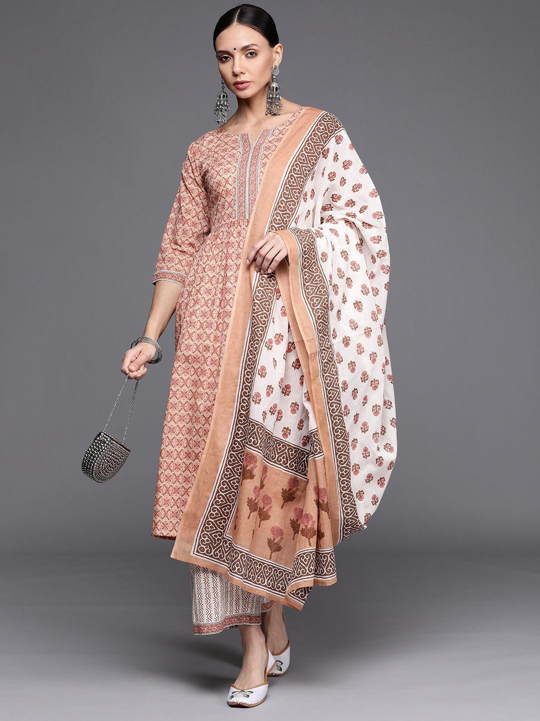 Brown Printed Cotton Suit Set - ShopLibas