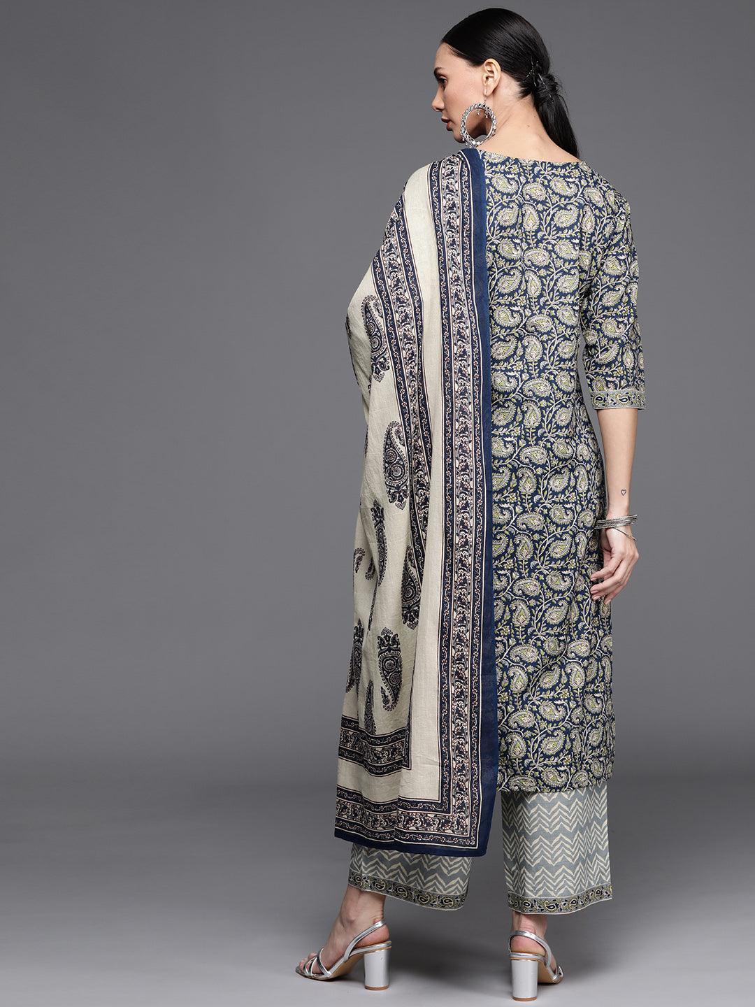 Blue Printed Cotton Suit Set