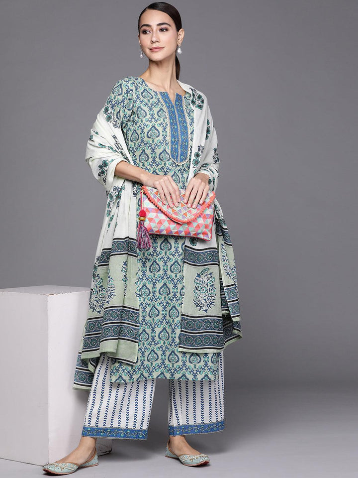 Blue Printed Cotton Suit Set - ShopLibas