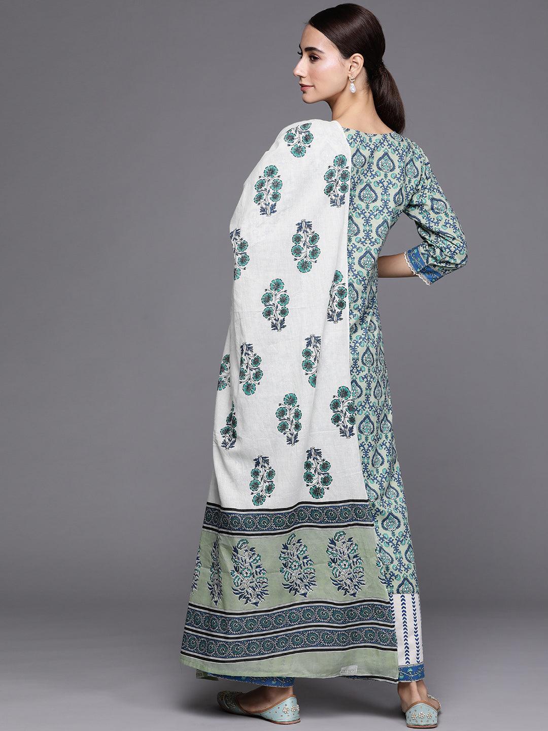 Blue Printed Cotton Suit Set - ShopLibas