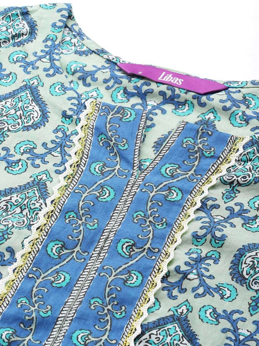 Blue Printed Cotton Suit Set - ShopLibas