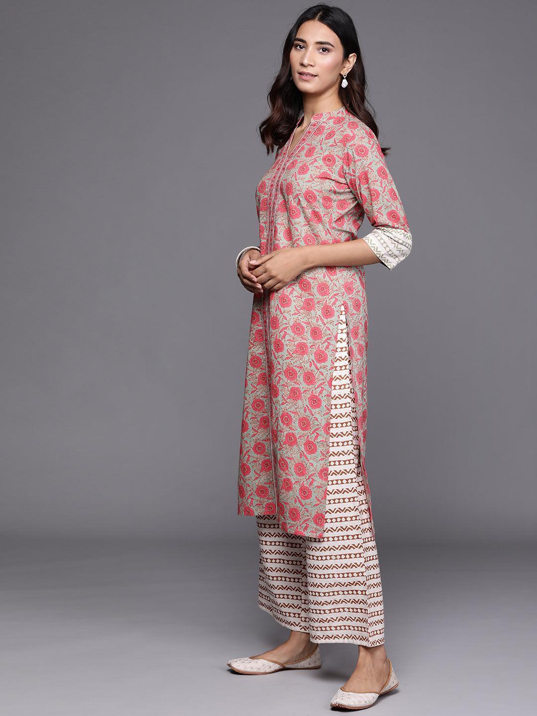 Multicoloured Printed Cotton Suit Set