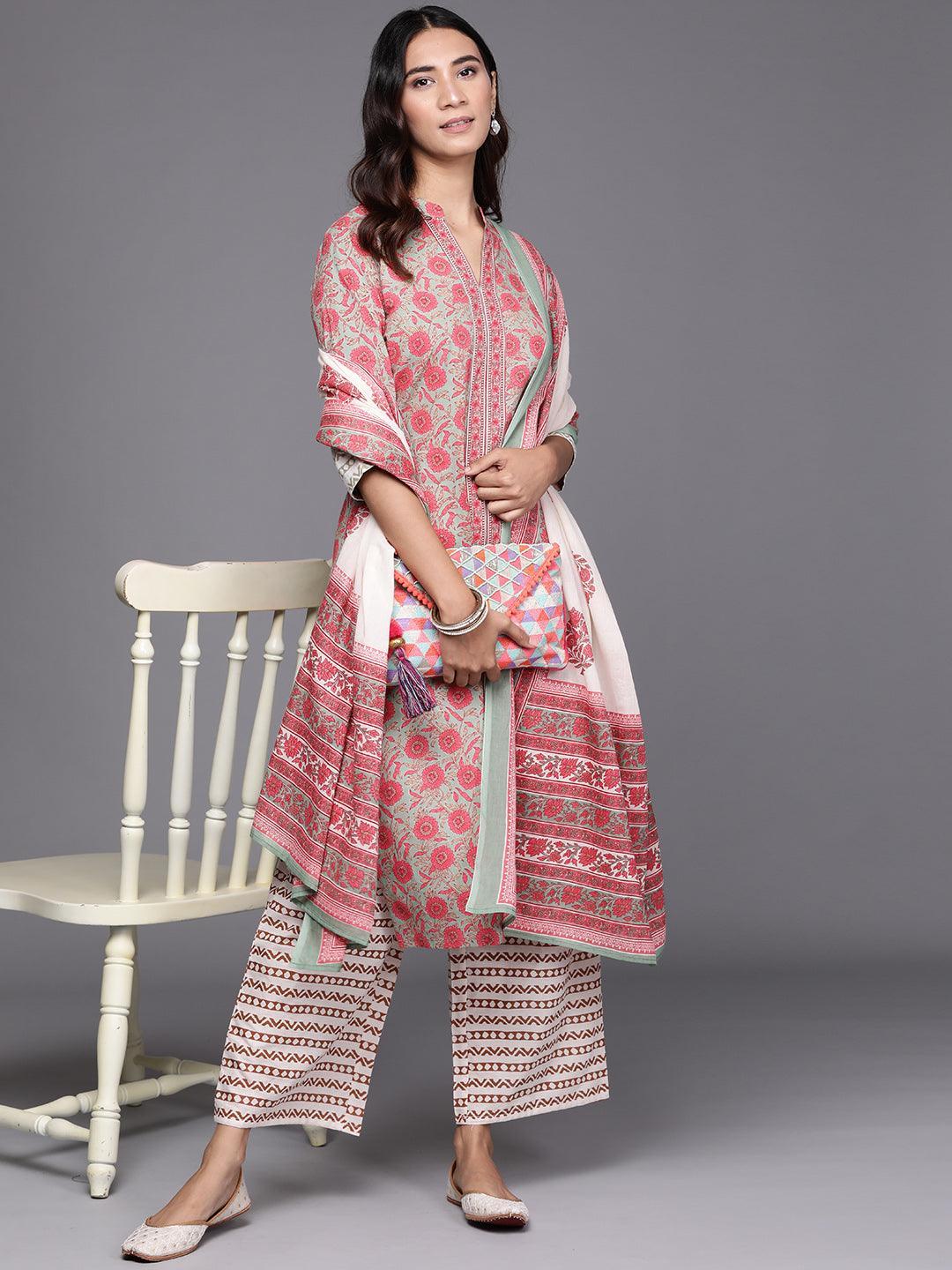 Multicoloured Printed Cotton Suit Set