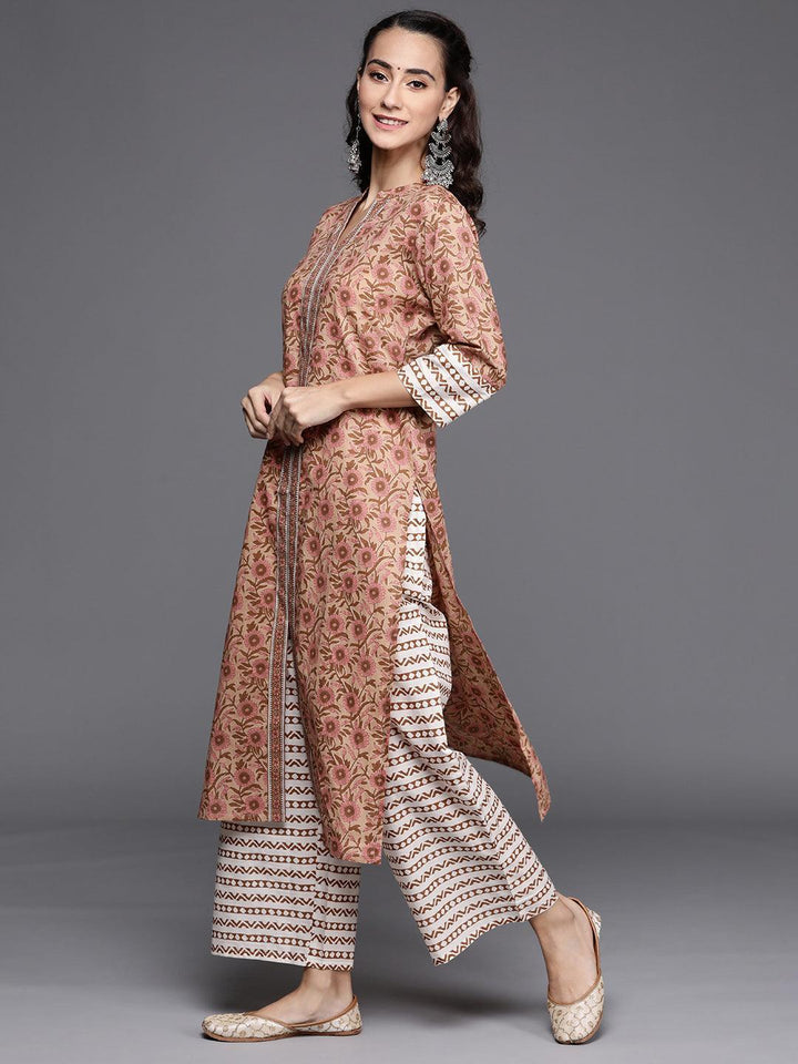 Brown Printed Cotton Suit Set - ShopLibas