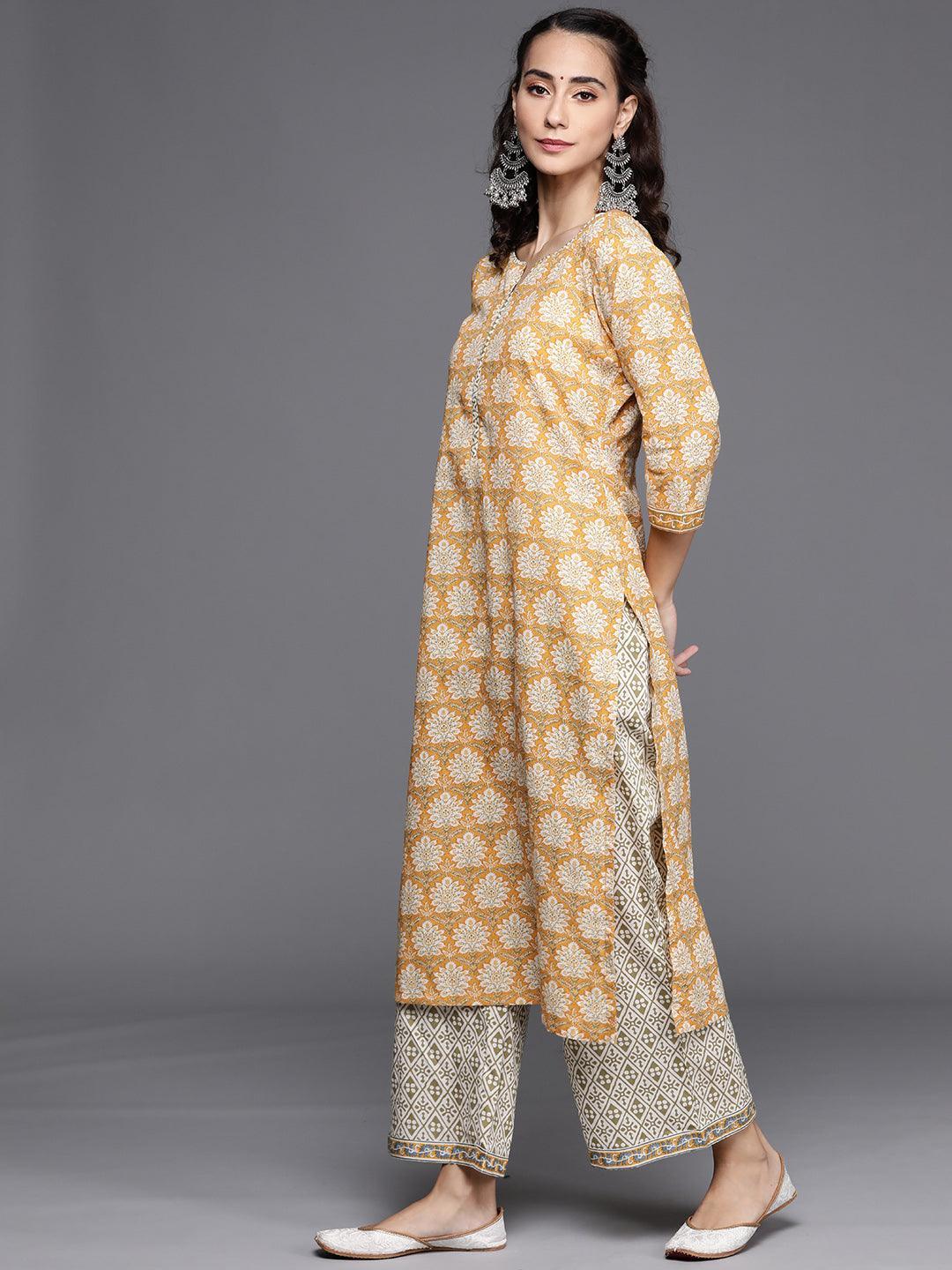 Yellow Printed Cotton Suit Set