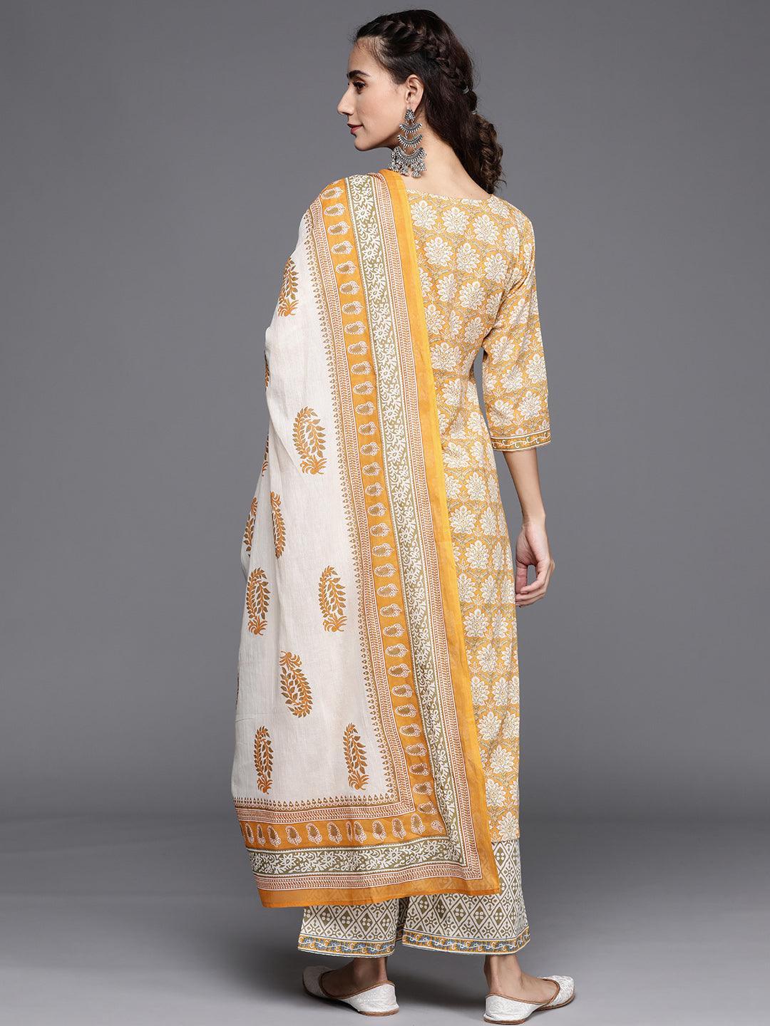 Yellow Printed Cotton Suit Set