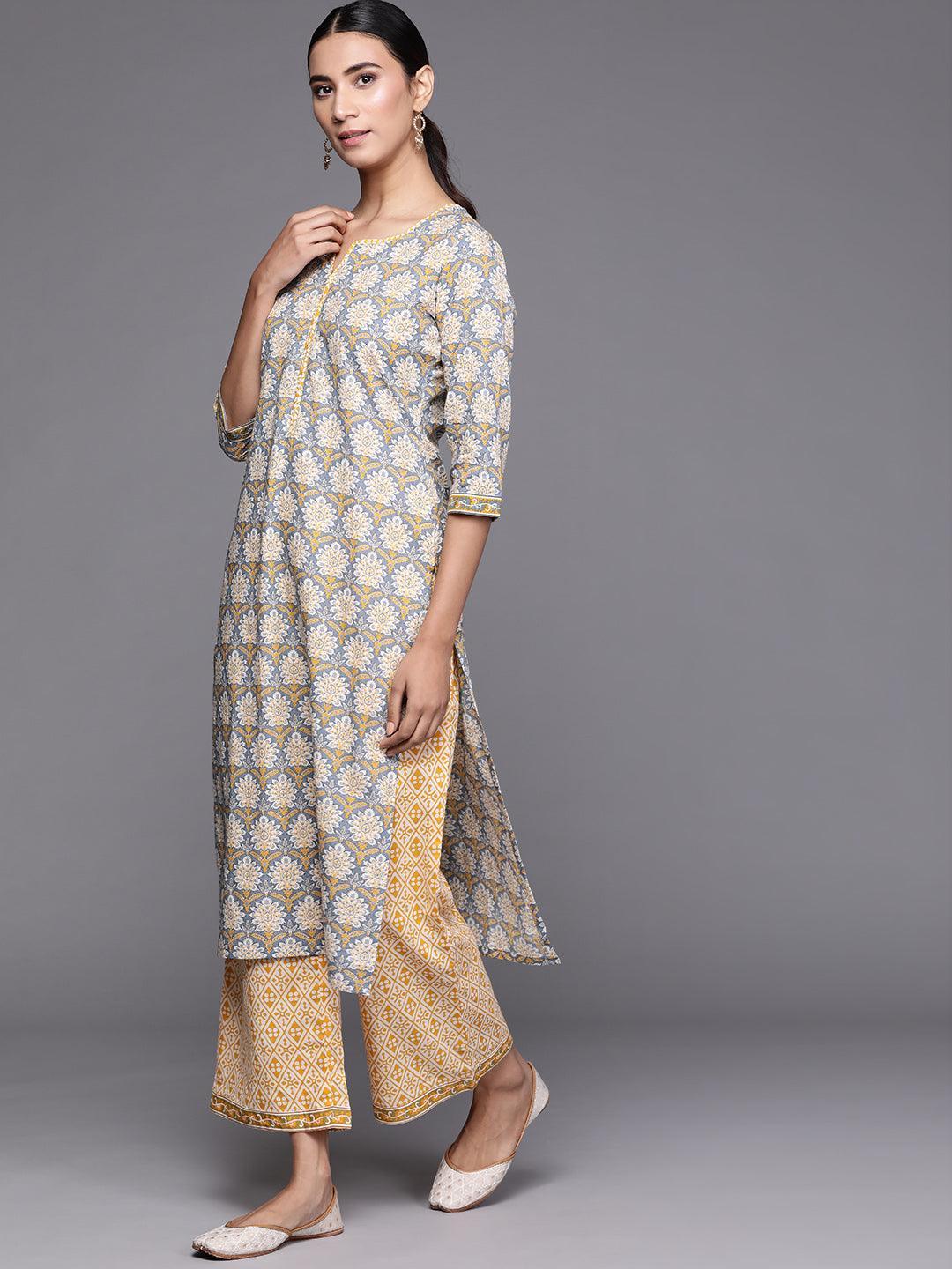 Grey Printed Cotton Suit Set - ShopLibas