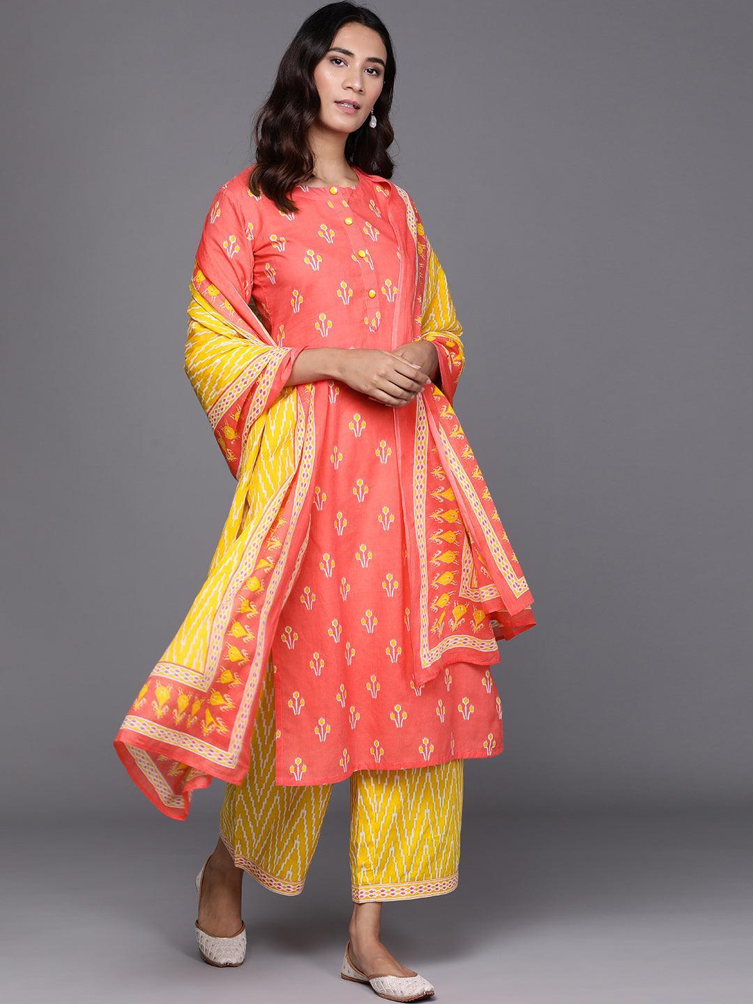 Pink Printed Cotton Suit Set - ShopLibas