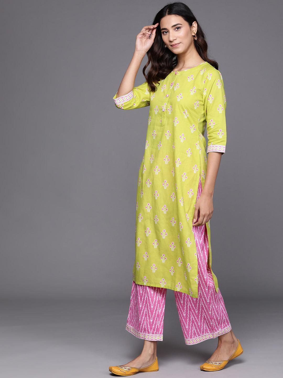 Green Printed Cotton Suit Set