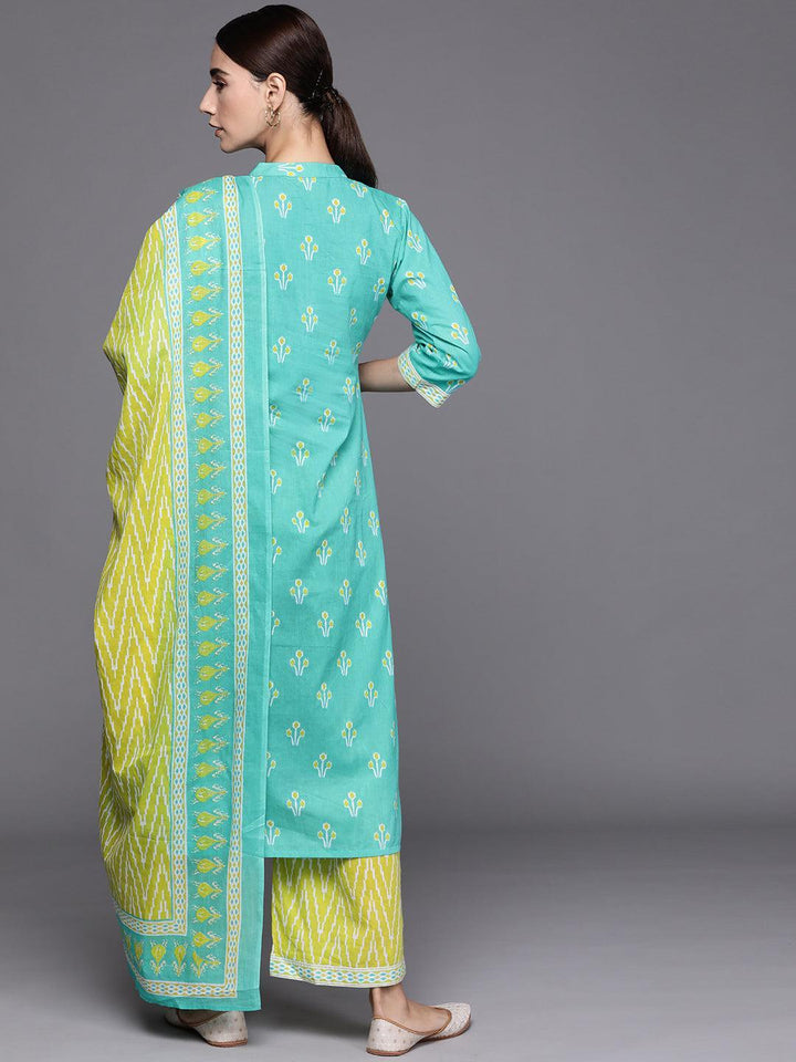 Blue Printed Cotton Suit Set - ShopLibas