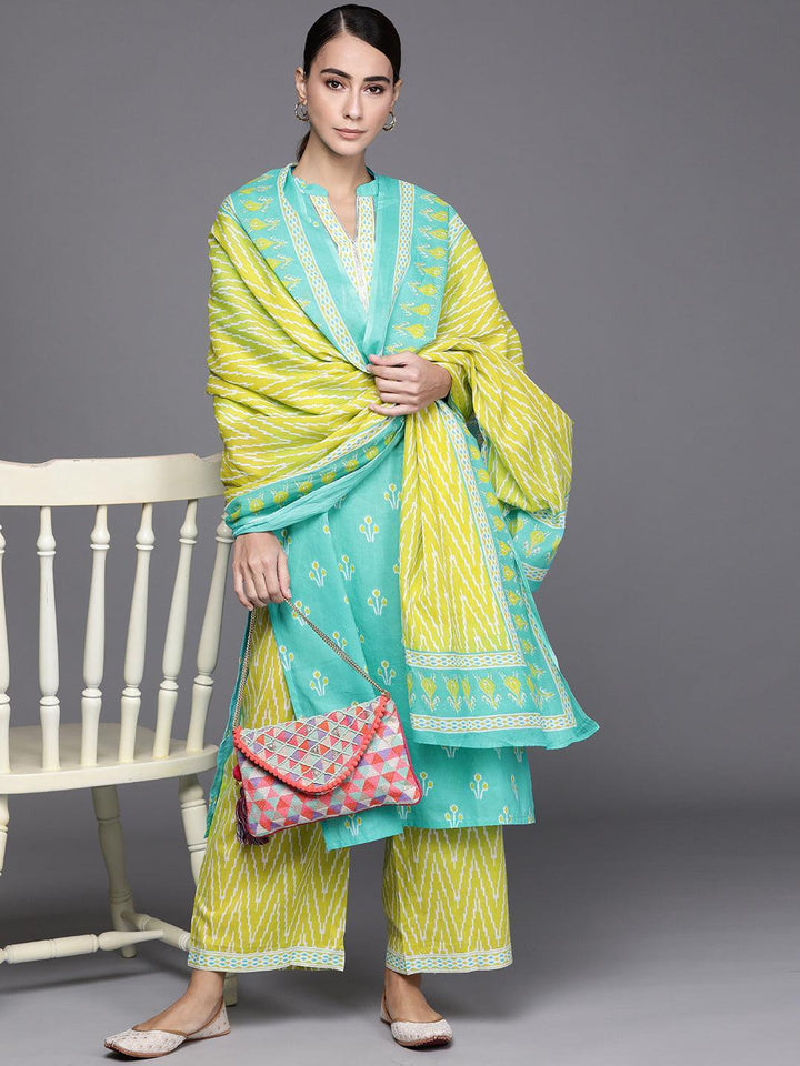 Blue Printed Cotton Suit Set - ShopLibas