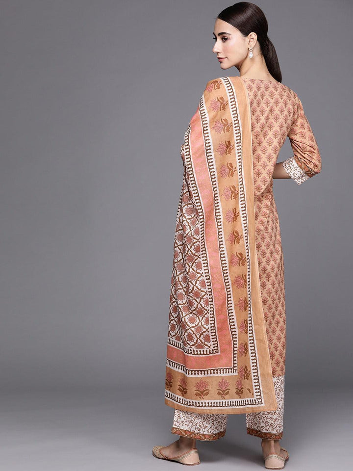 Brown Printed Cotton Suit Set - ShopLibas