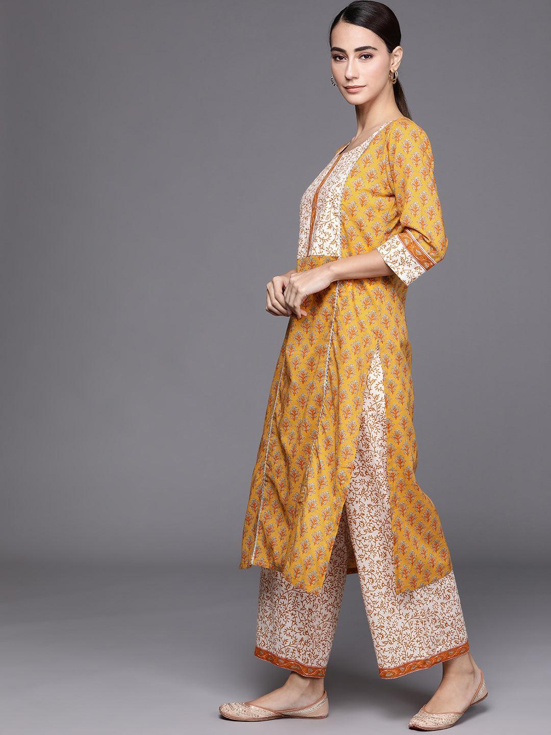 Yellow Printed Cotton Suit Set