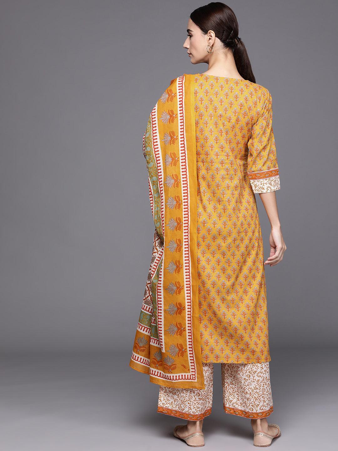 Yellow Printed Cotton Suit Set