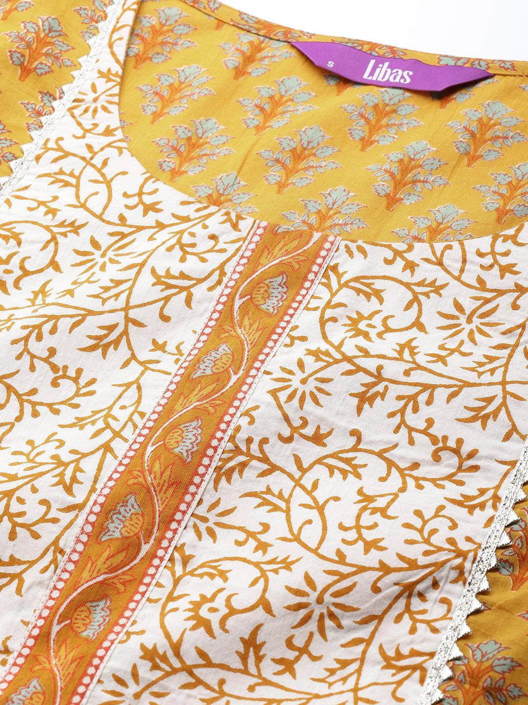 Yellow Printed Cotton Suit Set