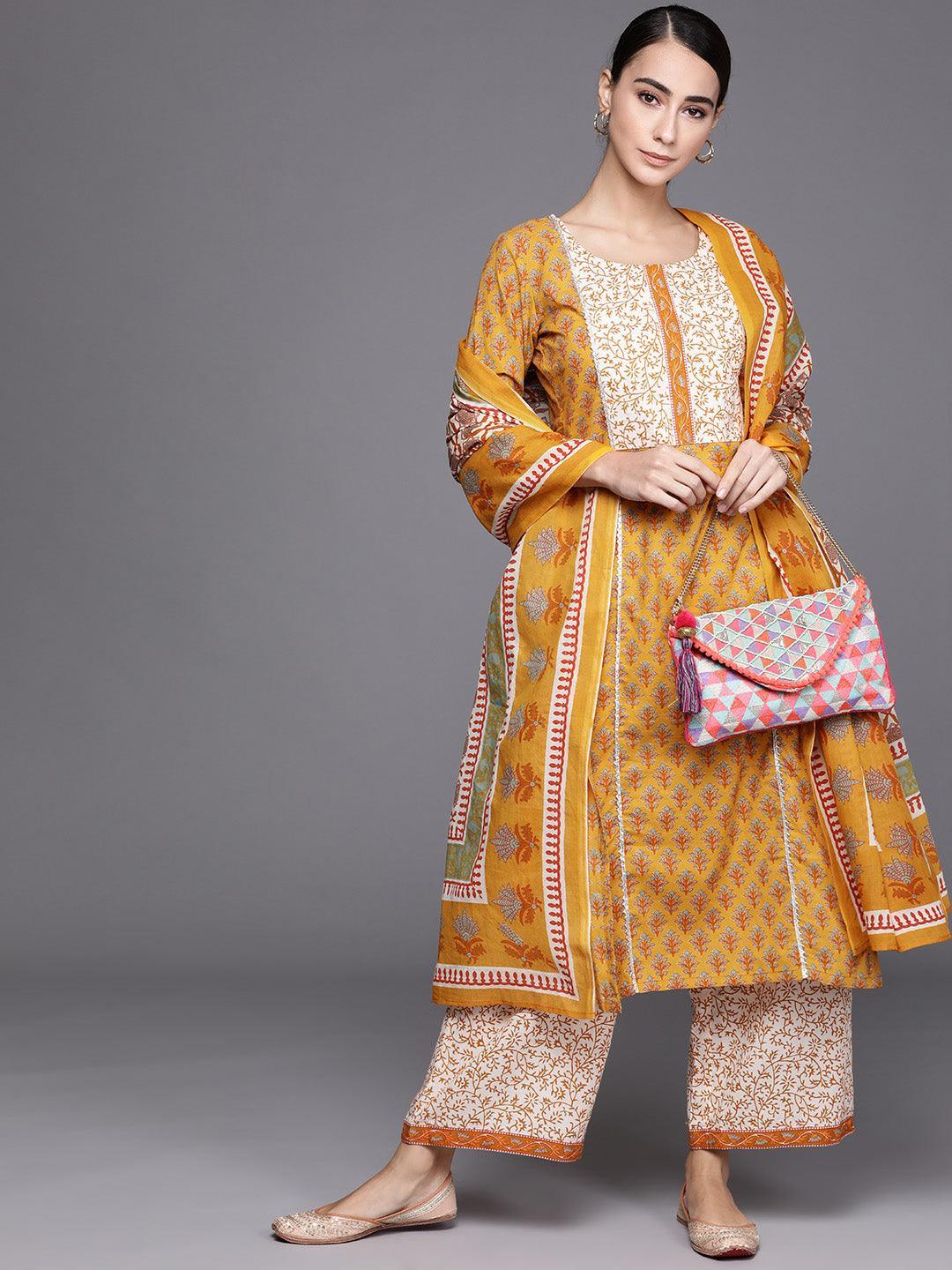 Yellow Printed Cotton Suit Set