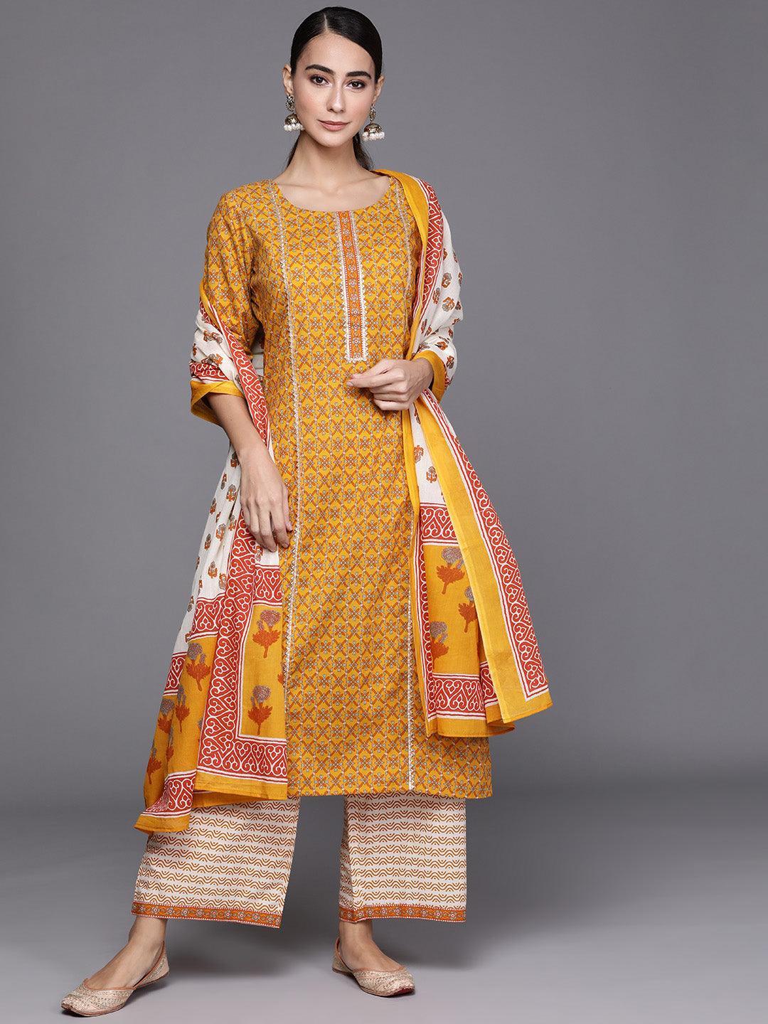 Yellow Printed Cotton Suit Set - ShopLibas