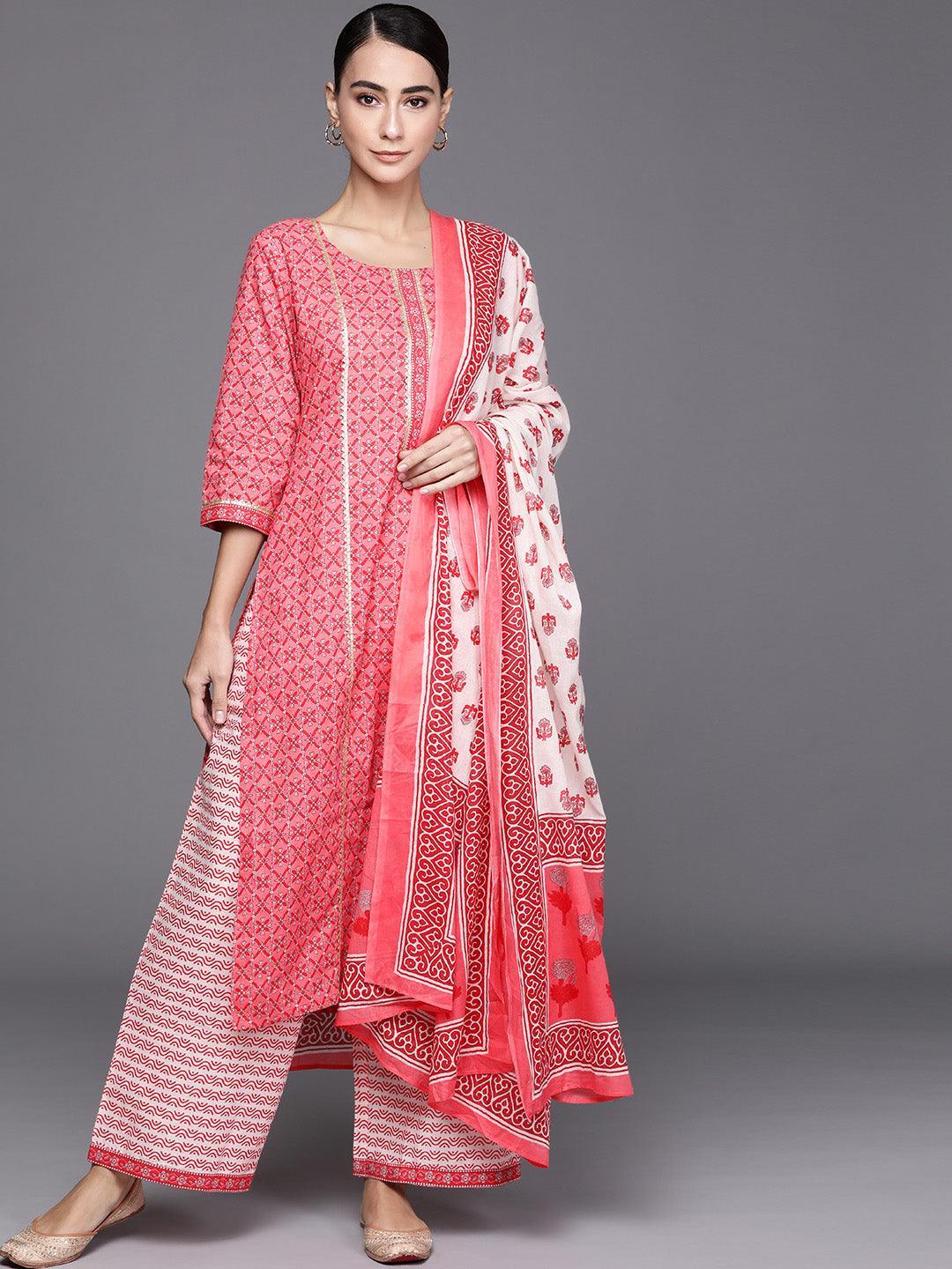 Pink Printed Cotton Suit Set