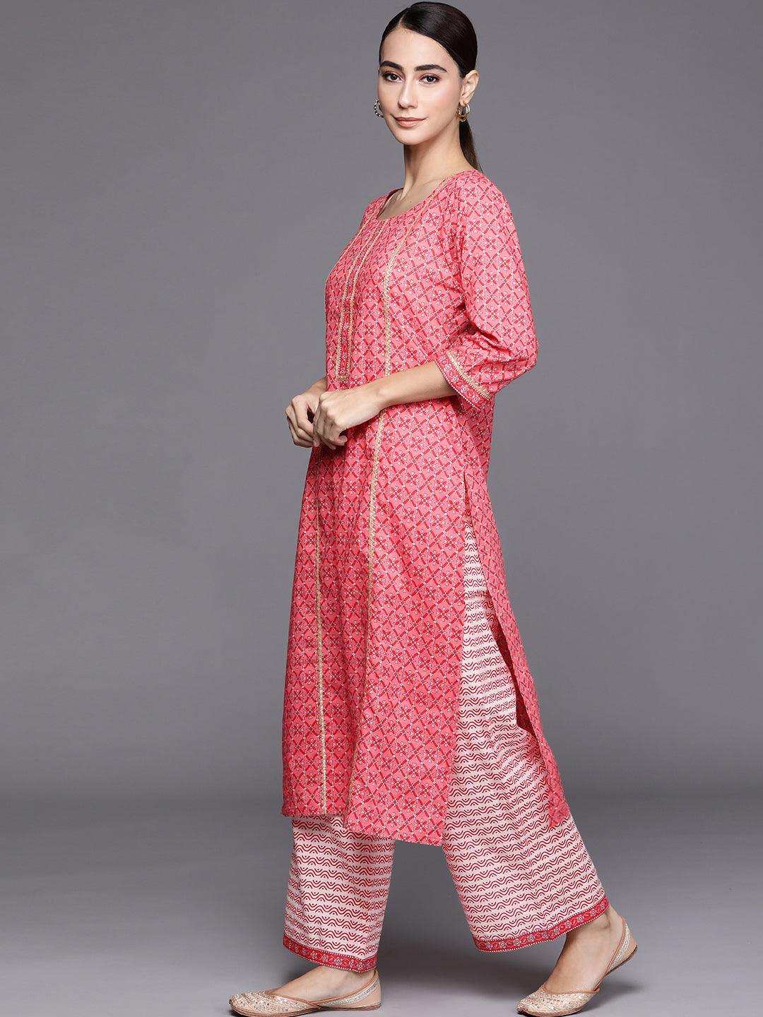 Pink Printed Cotton Suit Set